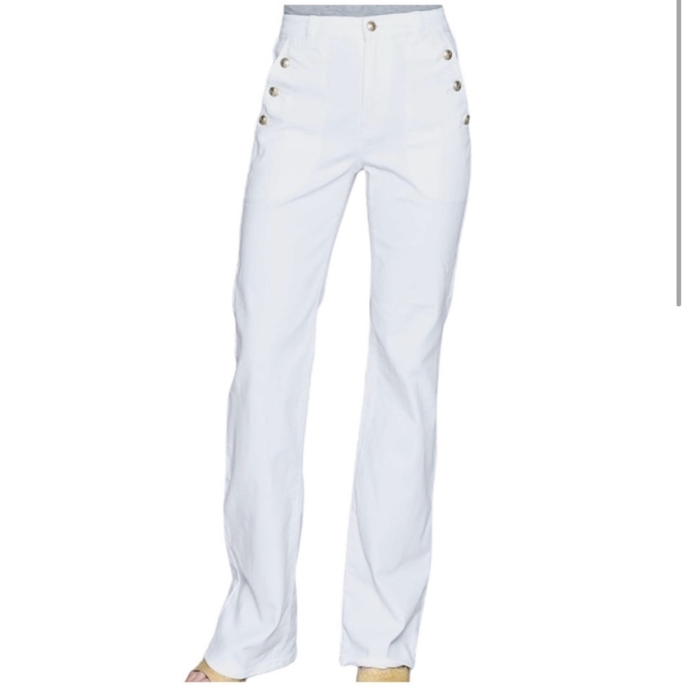 7 For All Mankind Sailor White High Waist Jeans with gold buttons size 24